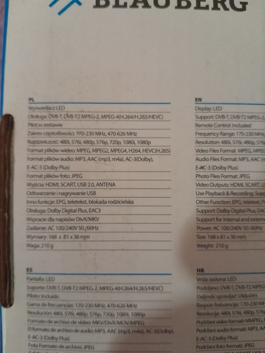 BLAUBERG DEKODER do Odbioru Naziemnej Telewizji Cyfrowej DVB-T/DVB-T