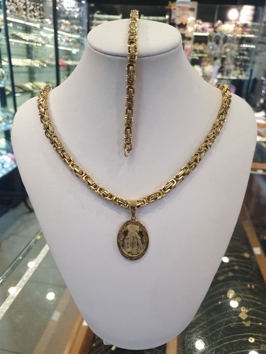 Komplet męski łańcuszek bransoletka I medalik stal  60 cm