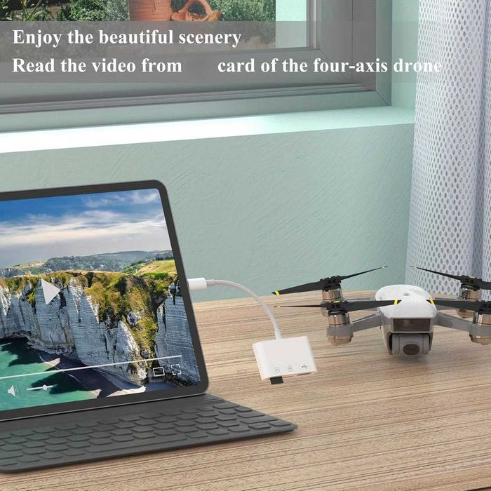 HOVEYO czytnik kart na USB-C + hub USB 3-in-1: SD / microSD / USB-A (3.0)
