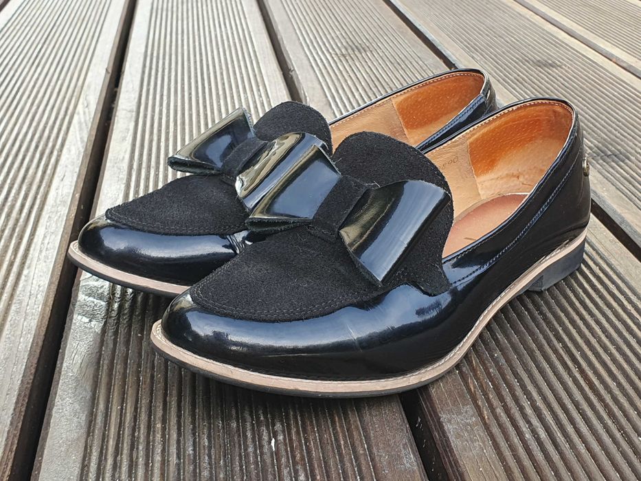 Maciejka Lordsy Skóra Naturalna Z Kokardką Czarne