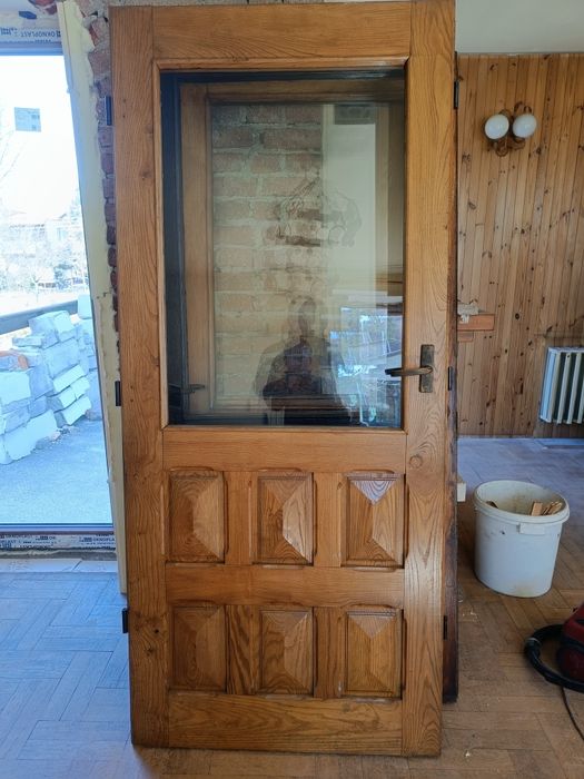 Drzwi drewniane dębowe wejściowe zewnętrzne i wewnętrzne oszkolne