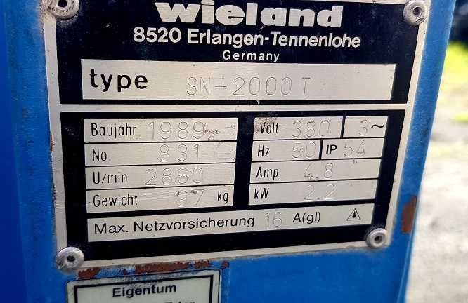 Odkurzacz przemysłowy Wieland typ SN-2000 T silnik 2,2 kW 50 Hz 380V