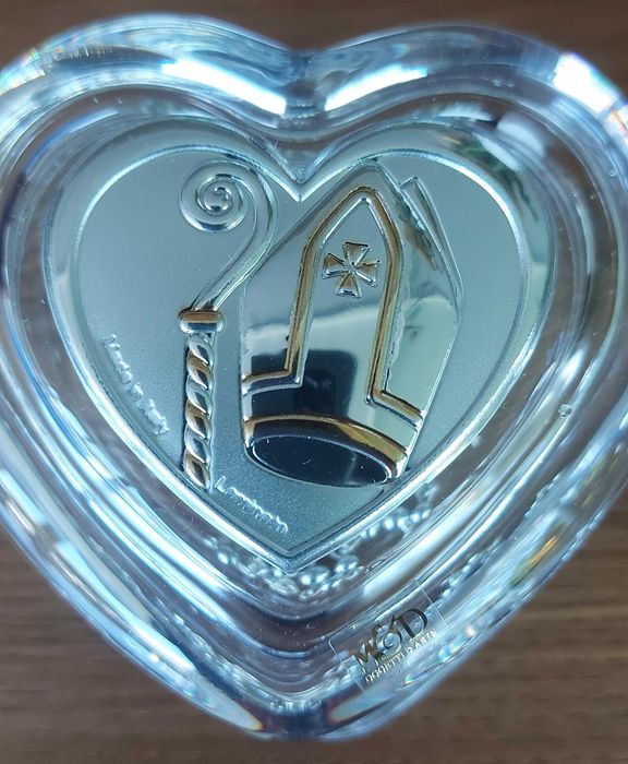 Caixa Cristal com Terço e aplicação em Prata