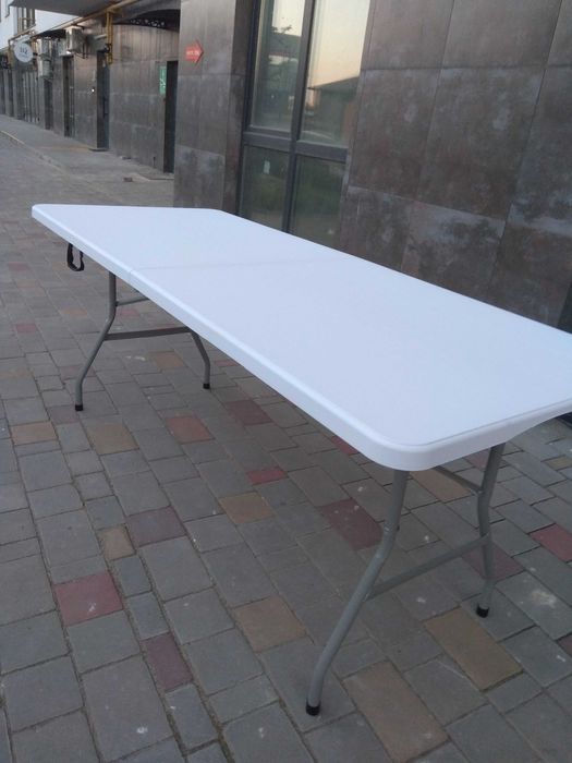 стіл розкладний 180см пластиковий білий садовий, раскладной стол