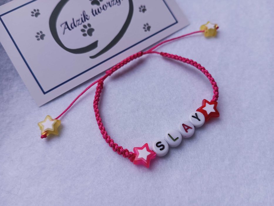 SLAY bransoletka ze sznurka różowa Regulowana Makrama Nowa Handmade