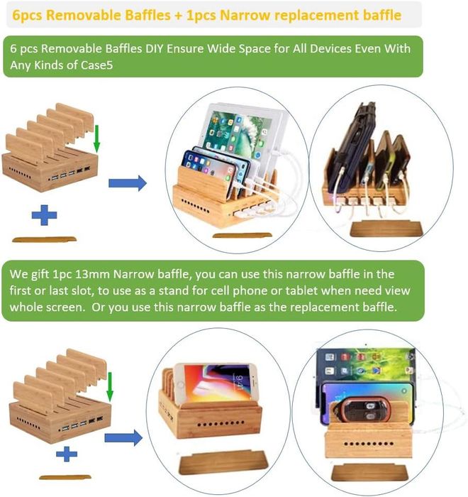 5 portów USB Stacja ładująca Bamboo