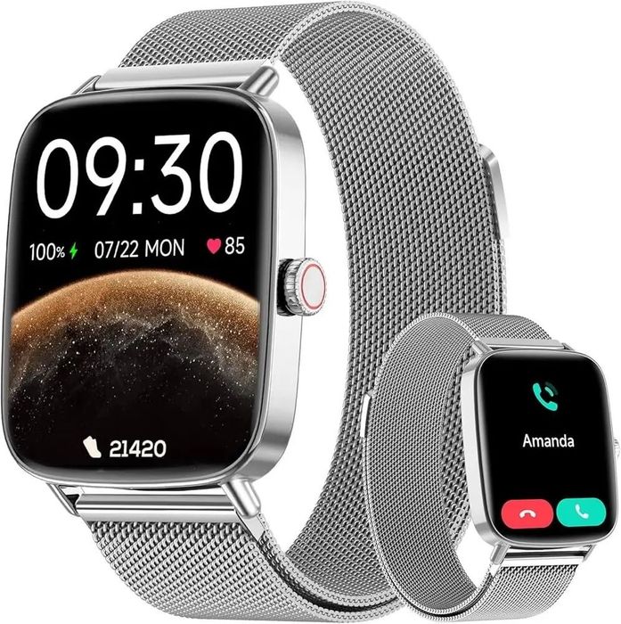 Смарт годинник Smart Watch Fitpolo IDW28 Silver, 1.85” HD дисплей, Bluetooth дзвінки, 100+ режимів, IP68. Металевий ремінець.