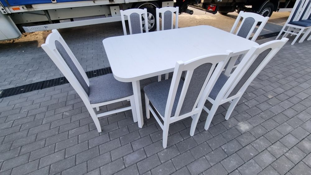 Stół 80x140/180 + 6 krzeseł, biały+szary, transport cała POLSKA