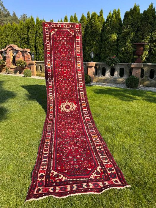 Chodnik dywan wełniany perski r.tkany Iran HAMADAN 400x90 gal. 15 tys