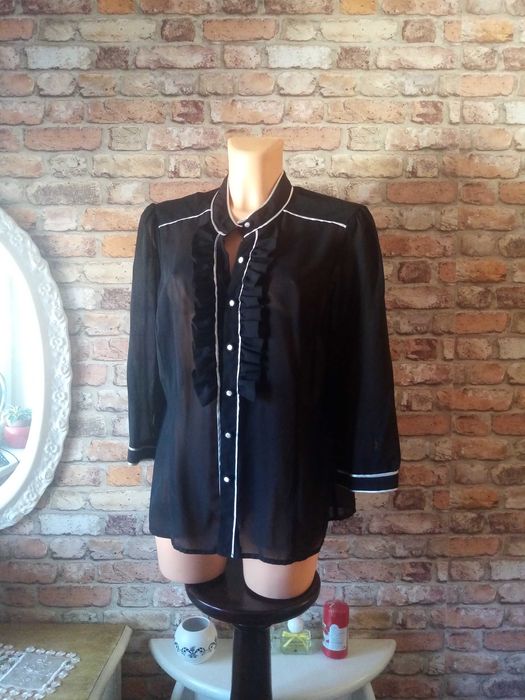 buzka wizytowa  żabot bluzka elegancka   czarna damska na każdą okazję