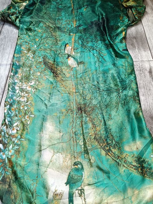 Piękne szmaragdowe kimono orientalne Bali boho etno silk