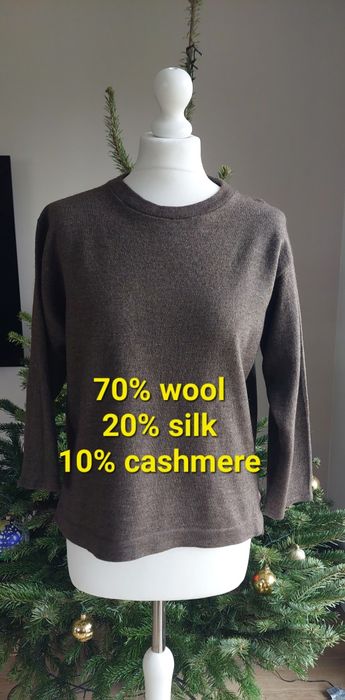 Brązowy sweterek r.S wełna + jedwab + kaszmir