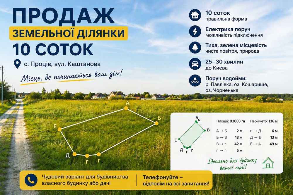 Продаж земельної ділянки 10 соток у с. Проців | Бориспільський район