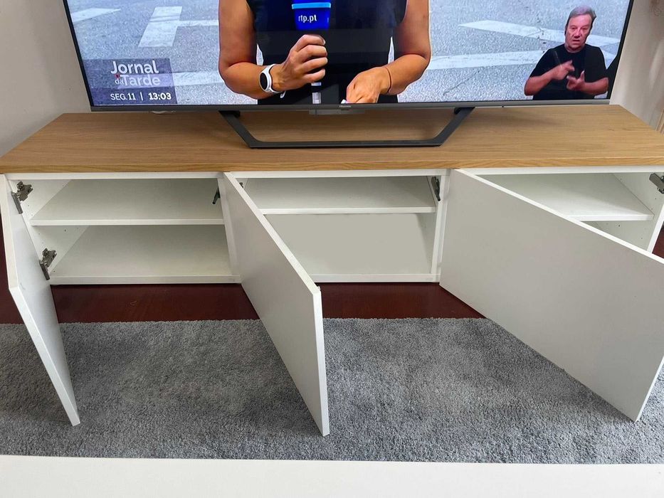 Móvel de TV c/portas + Tampo, branco/Lappviken branco