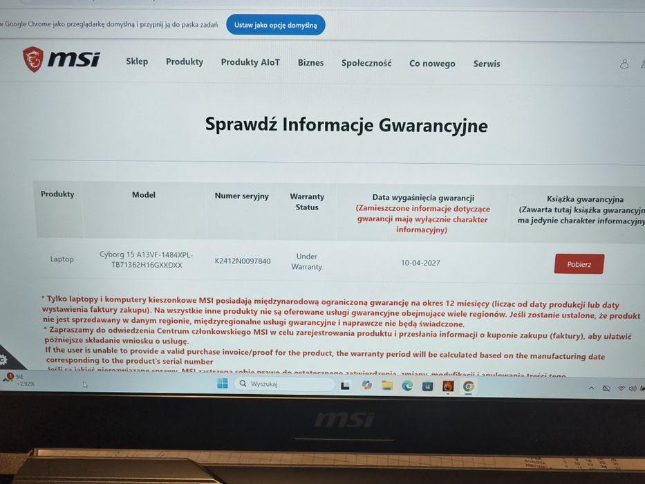 Laptop gamingowy Msi na gwarancji RTX 4060