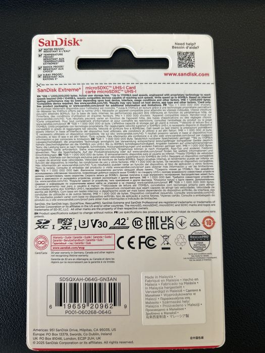 Cartão microSDXC SanDisk Extreme 64GB (170 MB/s) – Novo / Selado