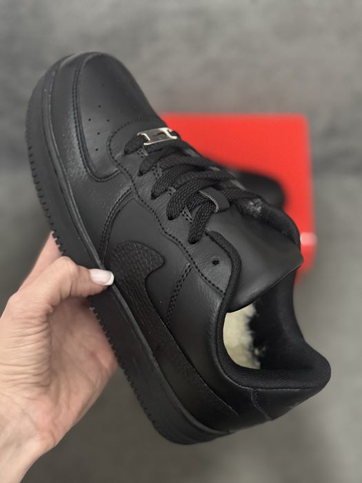 Кроссовки мужские зимние Nike Air Force leather winter black найк Форс