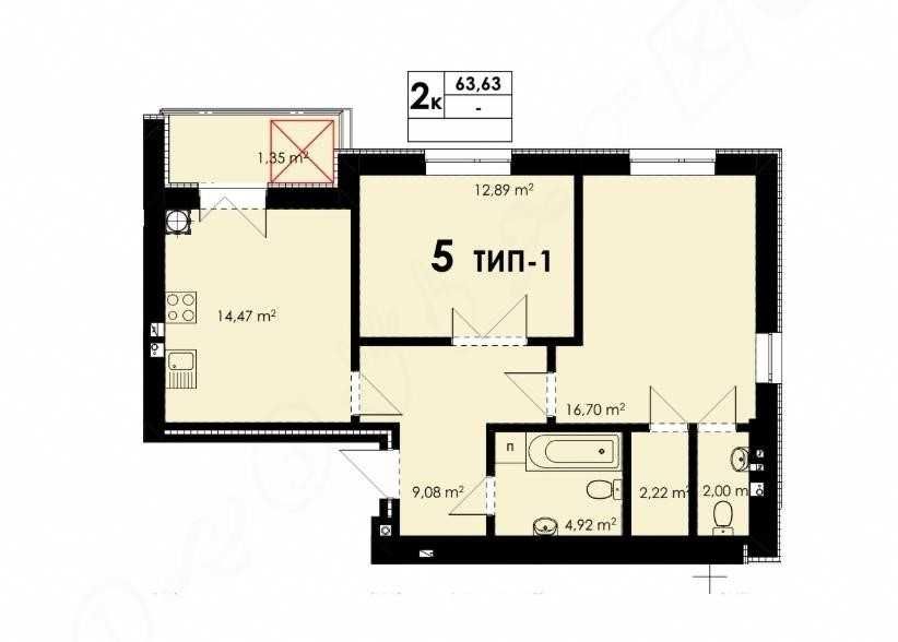 Купуйте квартиру з першим внеском від 30%. 2 кімнатна 63кв.м