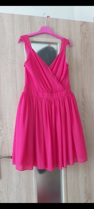 Różowa fuksjowa fuksja sukienka koktajlowa na wesele malinowa fuksja f
