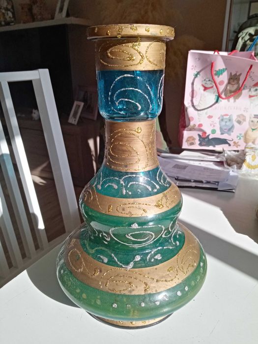 Vaso/Garrafa antiga azul esverdeada