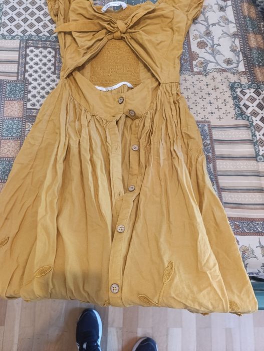 Vestido algodão bordado amarelo