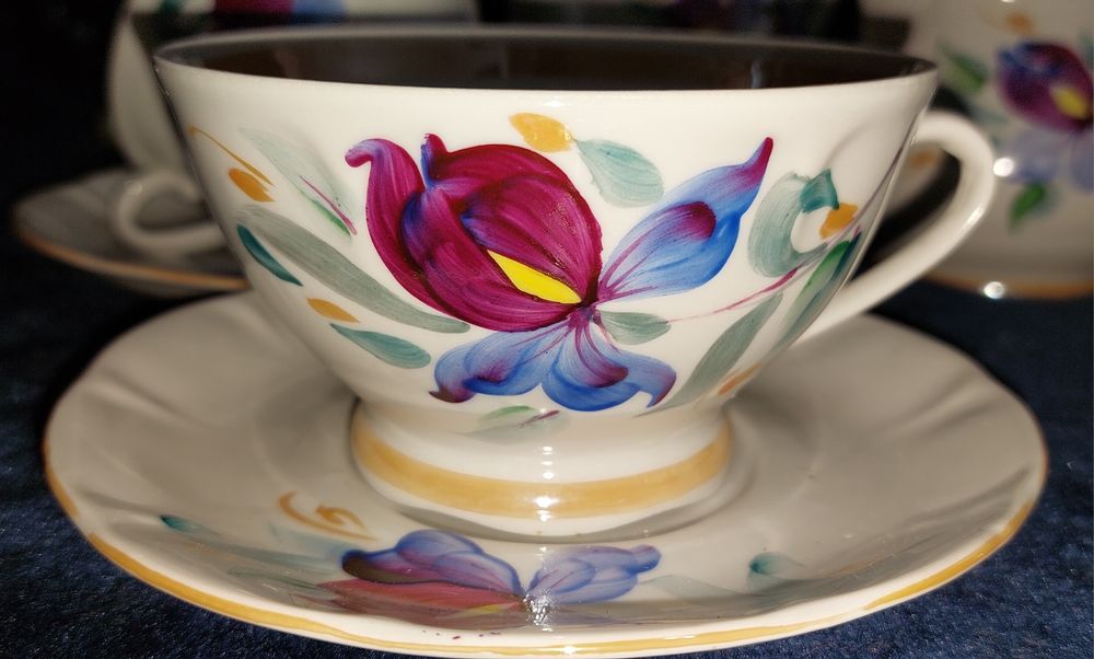 Сервиз чайный фарфоровый фарфор ссср старинный раритет ручная роспись