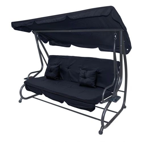 Huśtawka ogrodowa z rozkładanym siedziskiem i regulacją daszka