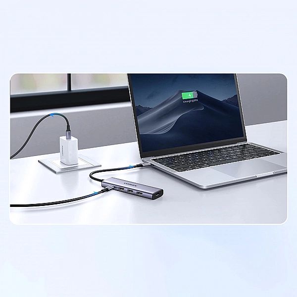 Wielofunkcyjny HUB 5w1 USB-C - HDMI 1.4 / 3 x USB-A / USB-C PD 100W Ug