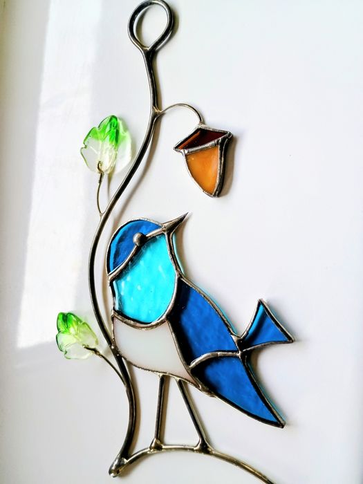 Dekoracja witraż rękodzieło prezent hadmade Ptak