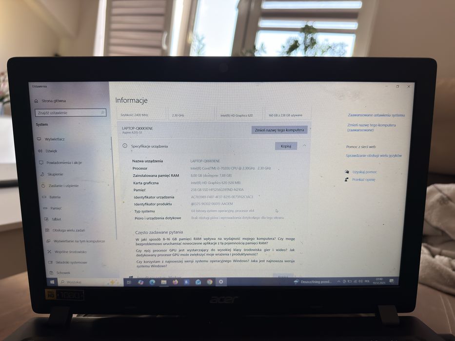 Laptop acer aspire a315-51