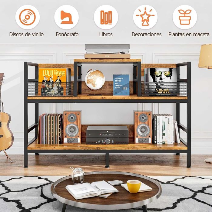MóveL para Gira-Discos com Armazenamento de Vinil, Capacidade 350 LPs