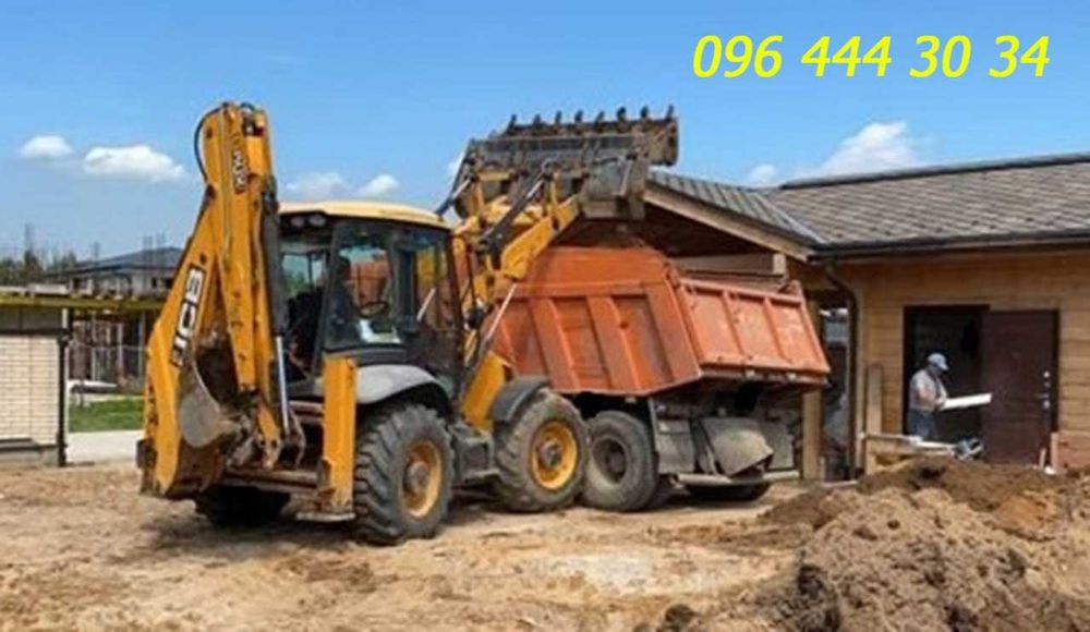 Екскaватоp JCB-3CХ. Bивiз Mycopa Грунтy. Підсипкa щeбiнь, Авто 10-30 т