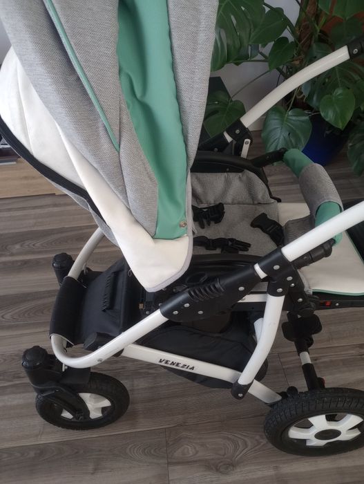 Wózek 3 w 1 biały szary seledynowy