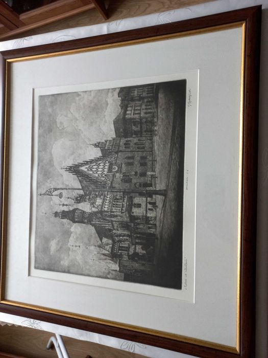 Grafika, mezzotinta "Ratusz we Wrocławiu"