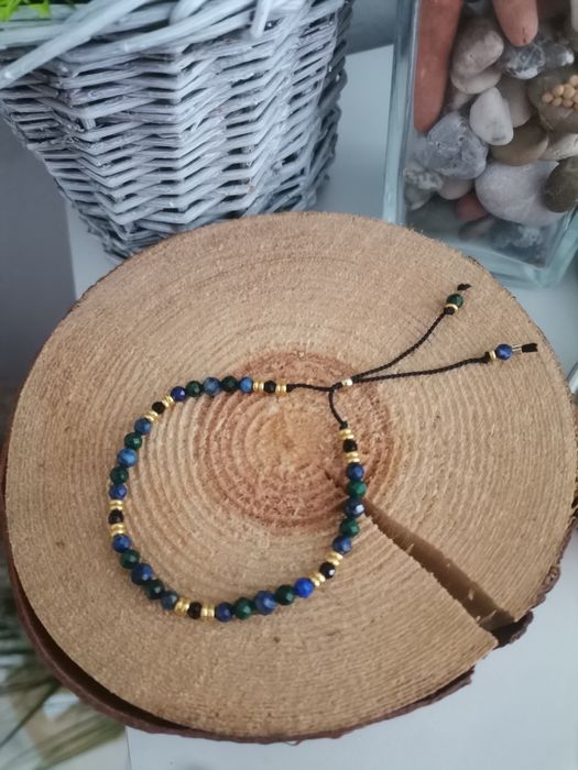 Bransoletka kamienie lapis lazuli malachit turmalin malachit nić jedwa
