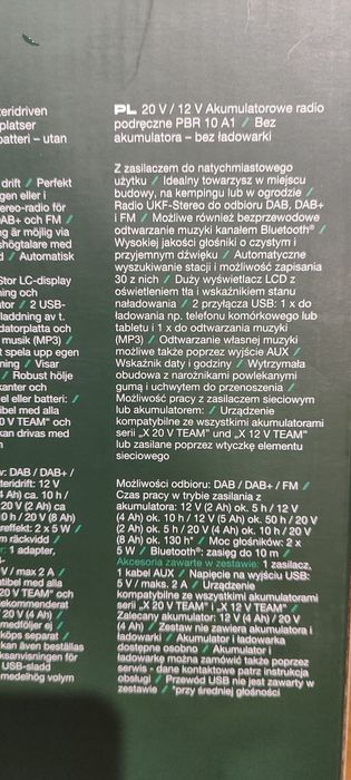 PARKSIDE akumulatorowe radio budowlane 20/12V