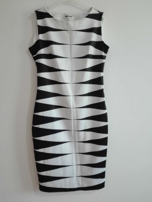 sukienka biało-czarna na lato, 38, M,  bez rękawów