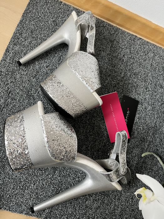 Szpilki Pole Dance silver shine r. 41 nowe jak pleaser