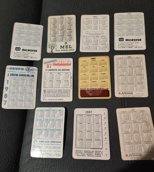 Onze calendários de bolso do ano 1987