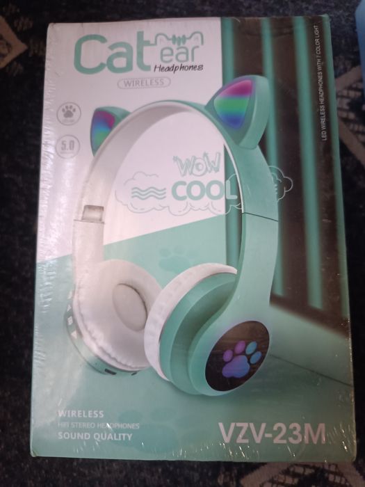 Беспроводные детские Bluetooth наушники с ушками и подсветкой Cat-23M