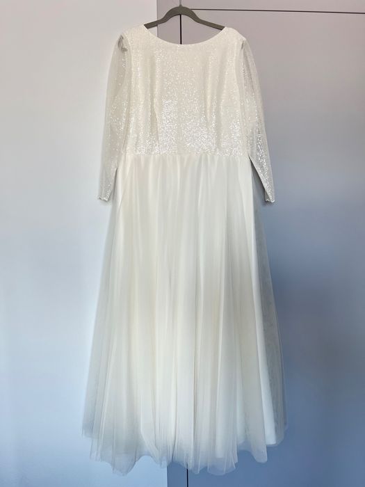 Suknia ślubna cekiny kremowa plus size 48 50 + sweterek