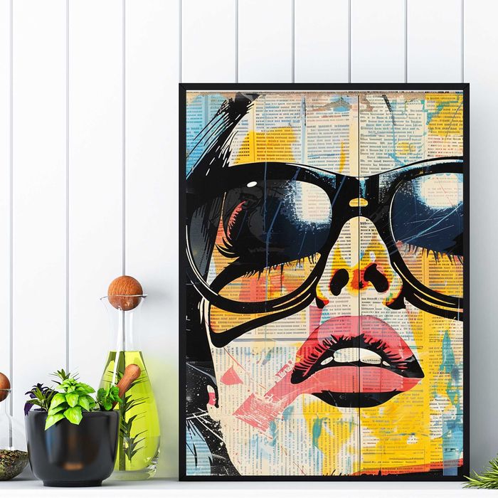 plakat w stylu Andy Warhol pop art, plakat kobieta w okularach