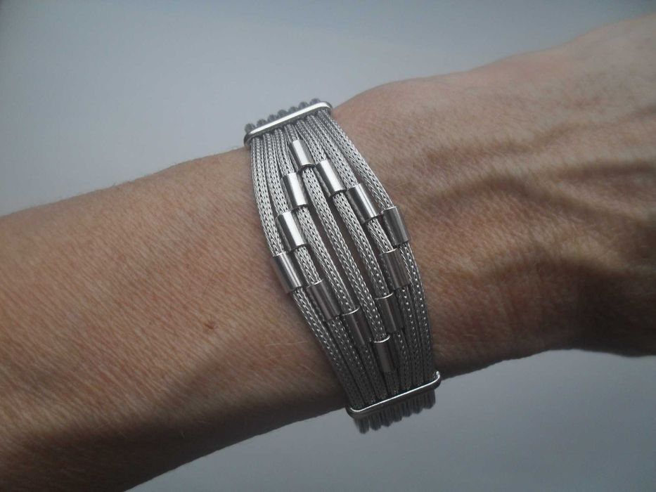 W.Kruk - srebrna bransoletka - splot wężykowy z tulejkami - cena ost