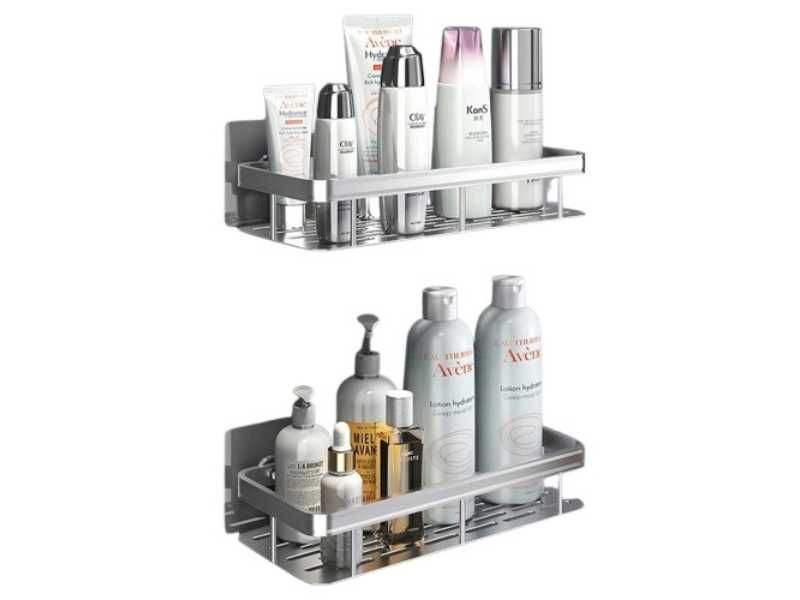 2 szt półka pod prysznic srebrna stalowa samoprzylepna ścienna