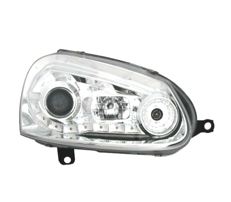 FARÓIS VOLKSWAGEN VW GOLF MK5 03-08 LUZ DIURNA LED FUNDO CROMADO
