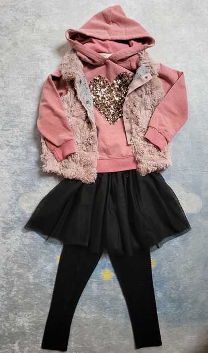 Next Zara H&M r. 116 zestaw ubranek bluza kamizelka spódnica legginsy
