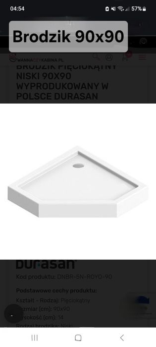 Brodzik pięciokątny 90x90