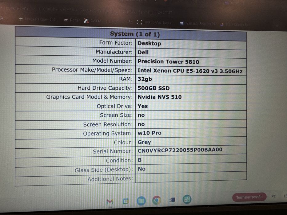 Torre Dell (Precision Tower 5810) /500GB