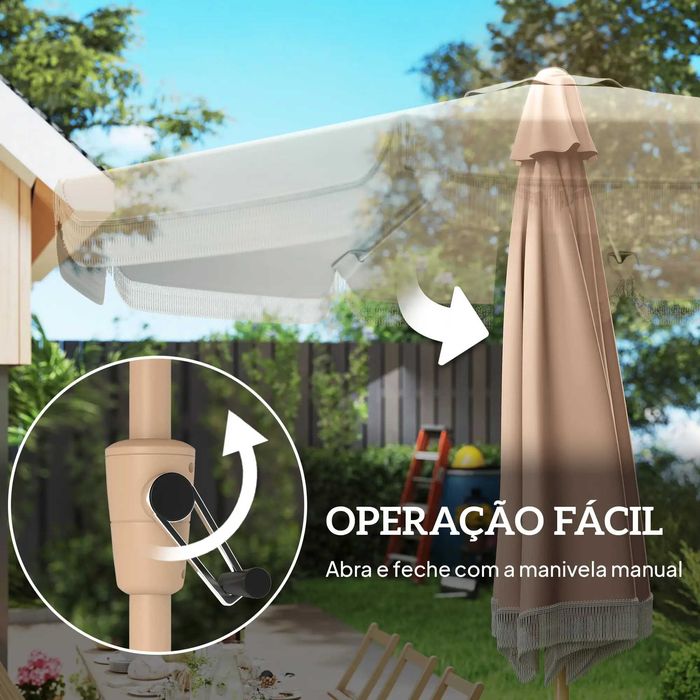 Chapéu de Sol de Jardim  com Ângulo Ajustável Manivela com Franja