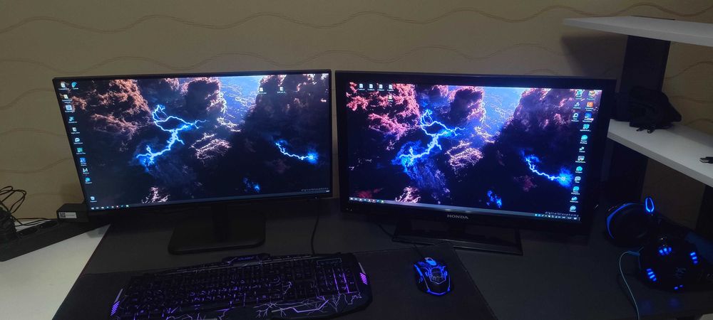 ПОЛНЫЙ ИГРОВОЙ НАБОР! ПК + 2 монитора + RGB периферия + кресло + стол